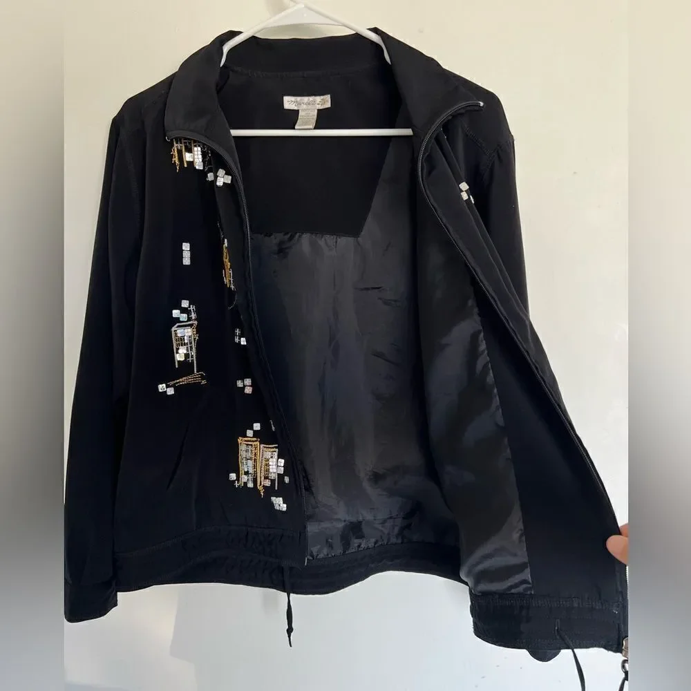 Mureli Women's Size PS Jacket Black Long Sleeve Full Zip Embroidered Vintage